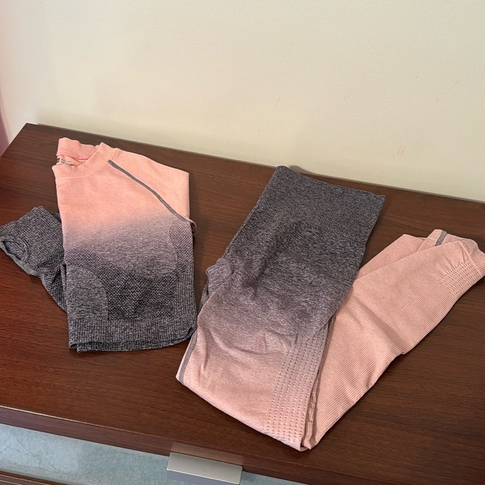 Pink and gray workout set